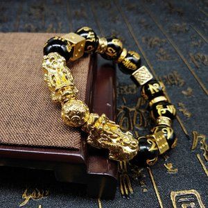 (NEW) MENS 14MM GOLD COLOR BRACELET LUCKY ENERGY